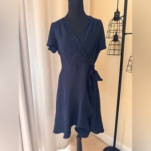 Altar’d State Navy Blue Flutter Sleeve Knee Length Dress Size Medium